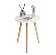 White Round End Table Modern Accent Table for Bedroom Living Room 19.5"H