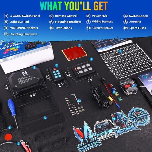 MICTUNING 6 Gang Switch Panel w/Wireless Remote Control Circuit Box Offroad Boat - Picture 3 of 20