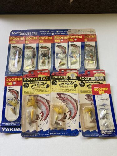Wordens Rooster Tail Spinners NOS.Vintage in original packaging and display!