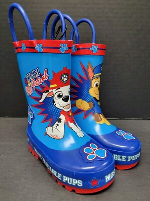 Paw Patrol Toddler Boys Rubber Rain Boots Pull On Blue Red Multi-Size BRAND NEW 
