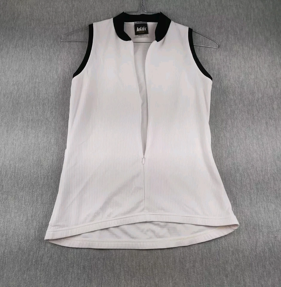 Camisa REI Atlética Mujer Mediana Blanca Sin Mangas Bolsillos Traseros 3/4 Cremallera Frontal Foto 2 de 4