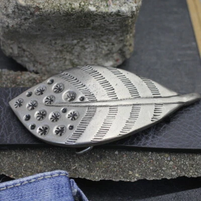 Blatt Gürtelschnalle, Feather Wechselschnalle Buckle dunkel Silber für 4cm leder - Bild 1 von 4