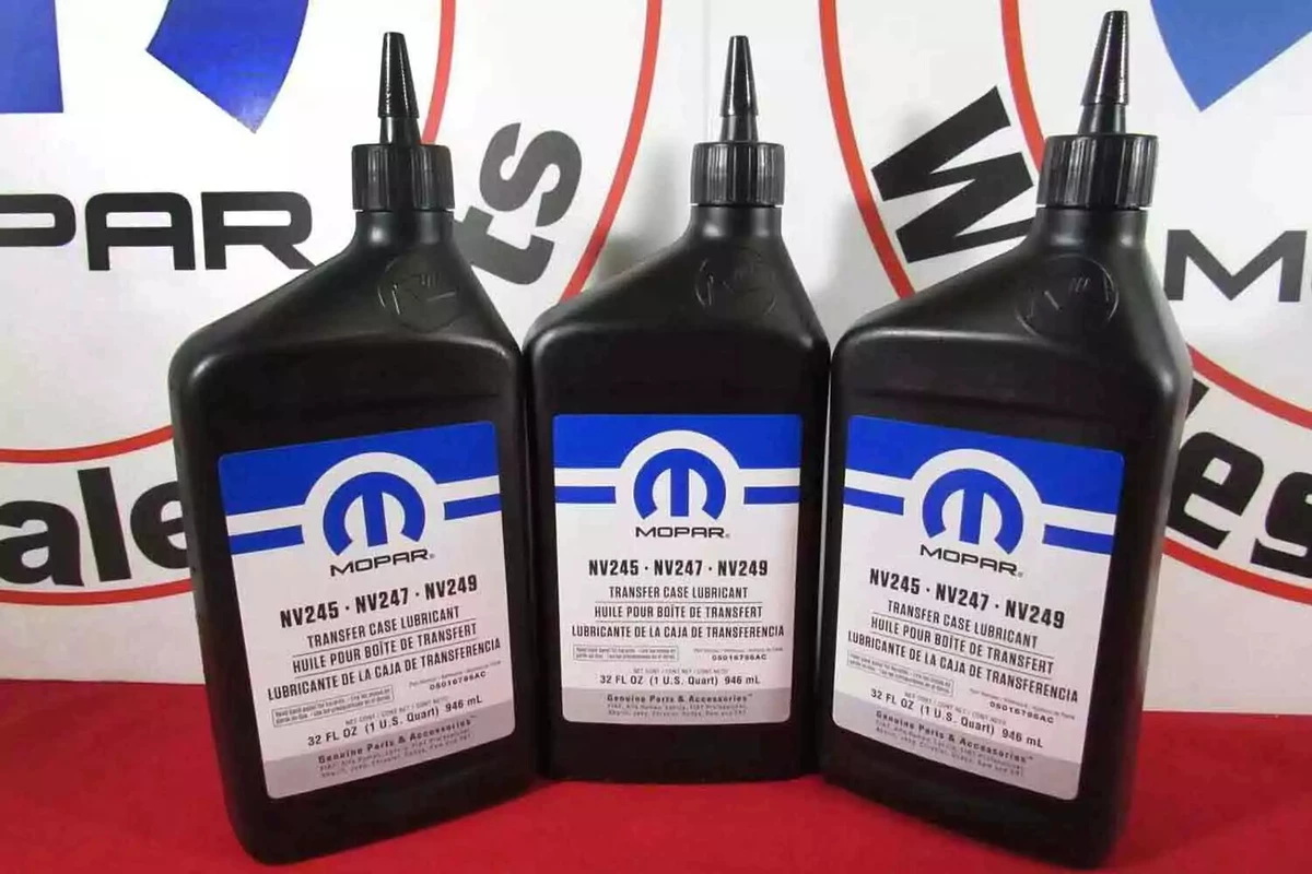 Three new bottles of Mopar transfer case fluid.