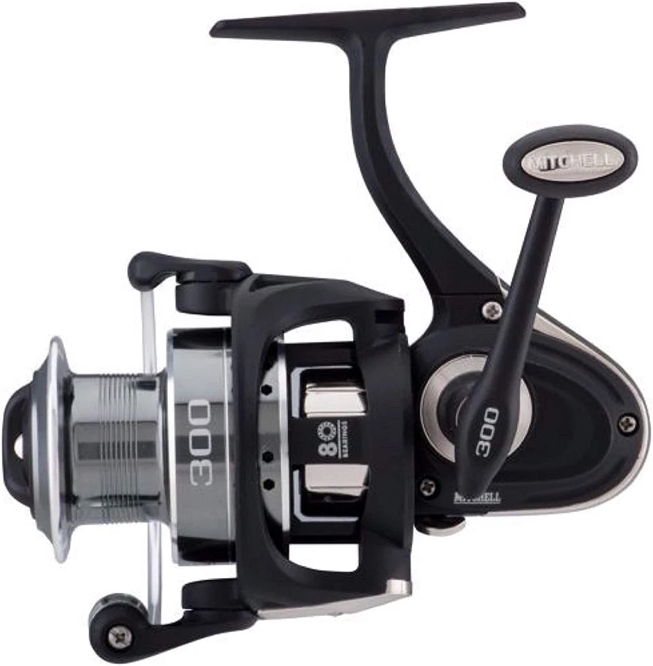 Carrete de pesca giratorio Mitchell 300 cómodo herramienta duradera ajuste perfecto negro Foto 3 de 4