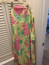 Lilly Pulitzer vintage cotton strapless dress in yellow- pink pineapple print