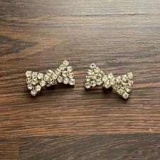 Vintage Rhinestone Bow Shoe Clips Silver