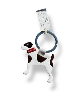Vtg Coach Leather Dog Jack Russell Terrier Keychain Key Fob Charm