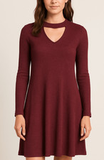 American Eagle Soft and Sexy Women's Maroon Ribbed Collared Keyhole Midi Dress s