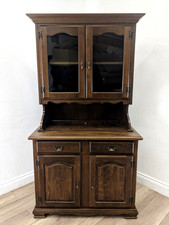 DRESSER Oak Effect Hutch Glass Door Display Drawers Cupboard FREE DELIVERY