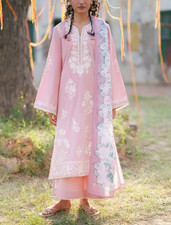 Pakistani Casual Lite Cotton Lawn 3PC Embroidered Shalwar kameez Pink/White NWT