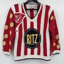 Vintage 90s Nabisco Ritz Crackers Striped Knit Sweater Women’s Small Eagles Eye