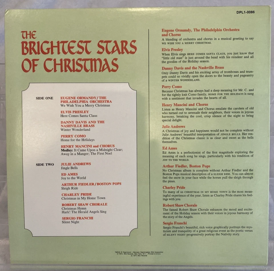 Lot#1 LP The Brightest Stars Of Christmas JCPenny 1974 DPL1-0086 N-Mint Vinyl - Image 2 of 4