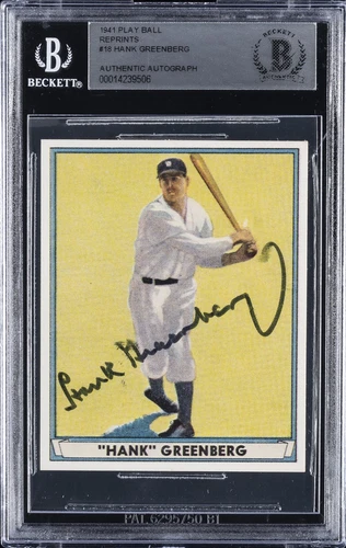 1941 PLAY BALL REPRINTS #18 HANK GREENBERG BGS AUTHENTIC AUTO