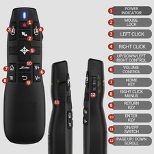 Wireless Presentation Clicker with Laser Pointer  Air Mouse - Mac/PC Compatible