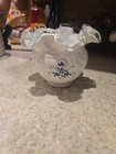 Vintage Fenton Cabbage Rose Rose Vase Bowl Handpainted Signed