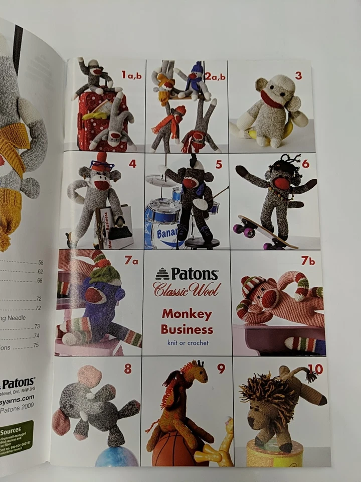 Monkey Business (Patons Classic Wool) Paperback Crochet Knit Sock Monkeys - Image 4 of 4