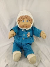 Vintage 1985 Cabbage Patch Kids Blonde Hair Blue Eyes Boy Doll Blue Corduroy...