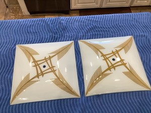 Pair Vtg MID CENTURY Ceiling Light Fixtures Glass Shades Hollywood Regency