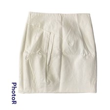 $295 New Halston Heritage Cream Pencil Cotton Skirt With Pockets SIZE 6