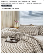 Comforter Set King Size, Tan Gingham Bedding Comforter Sets, Brown Grid Bed Comf