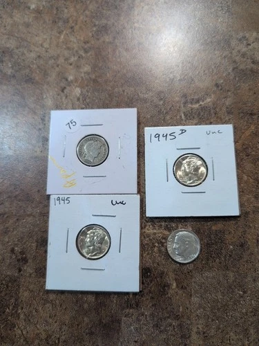 1916 - 1964 Silver Dimes Lot Of 4Coins. Barber, Mercury, Roosevelt NICE Coins