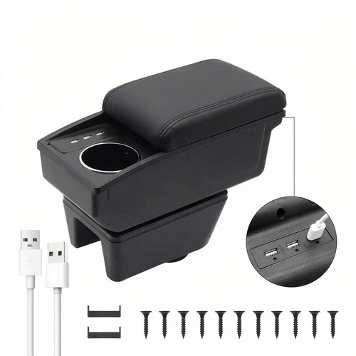 Double Layer Armrest Box For Seat Ibiza 6j 6L Centre Storage Box With 6USB Ports