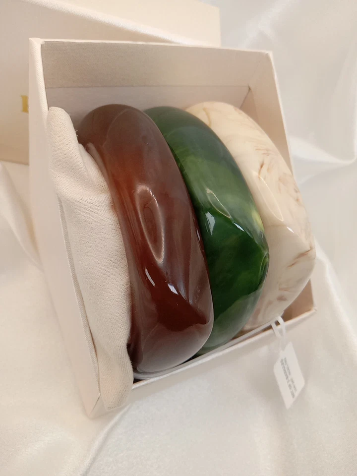 Juego de 3 brazaletes para mujer Piper-K Chunk'y mármol ámbar/verde y crema Foto 4 de 4