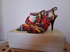 NEXT Multi Coloured Leather Tribal High Heeled Stapoy Sandals Size 6 BNWB