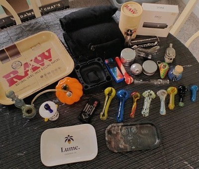 RAW Rolling Tray & Smoking Accessories Lot w/Lume Tin, PAX, Pipes, Grinders, Etc