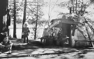 Chippewa Indian Children Birch Hut Lac Du Flambeau Wisconsin WI - Reprint