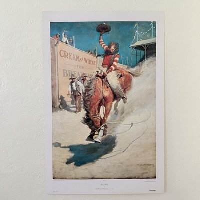 Bronco Buster Newell Convers N.C. Wyeth Art Print Offset Collograph 1981 35x23 