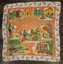 Vintage Old Mission San Juan Capistrano 100 Silk Scarf 28.25" x 29.25  - EUC