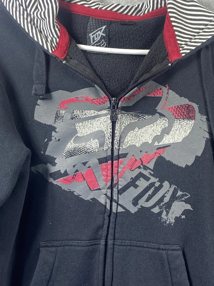 Vintage Fox Racing Hoodie Small Black Red Graphic Sweatshirt - Image 2 of 4