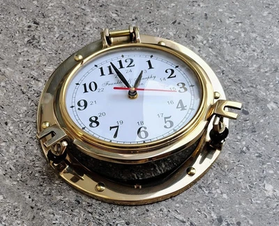 Brass Porthole Working wall clock = Nautical Maritime Clock Gift - Image 1 of 4