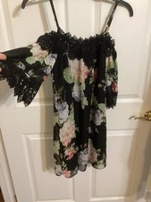 BCX black floral cold shoulder lace trimmed dress medium Goth Cottage Core