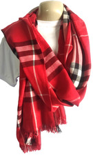 Burberry Scarf 100 Cashmere Red Rectangular Shawl Wrap