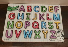 MELISSA & DOUG Peg Puzzle 26pcs Alphabet with Pictures Under Pieces Colorful