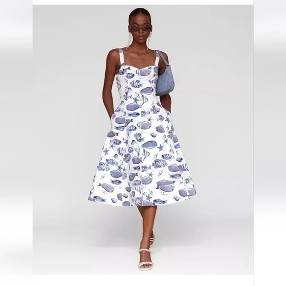 corset bodycon midi dress avec les filles Avec Les Filles Women's Floral Lattice Linen Blend Midi Dress