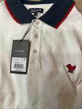 Bad Birdie Mens Golf Pique Polo Shirt Short Sleeve White Navy Sz XL 49x30  New