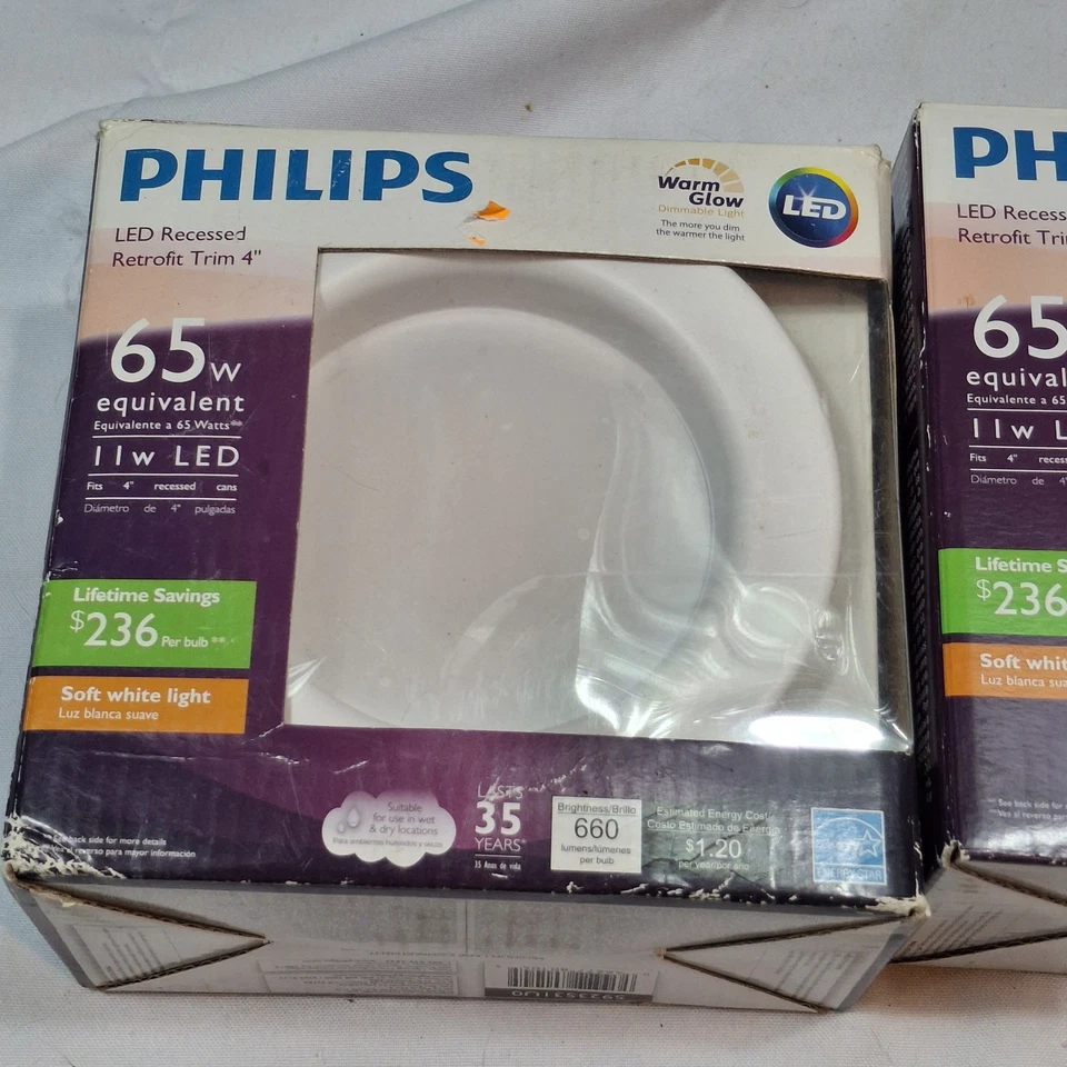 2 Pk 65 Watt 65w Phillips LED Dimmable 5"/6" Recessed Soft White Light 610Lmn - Image 2 of 4