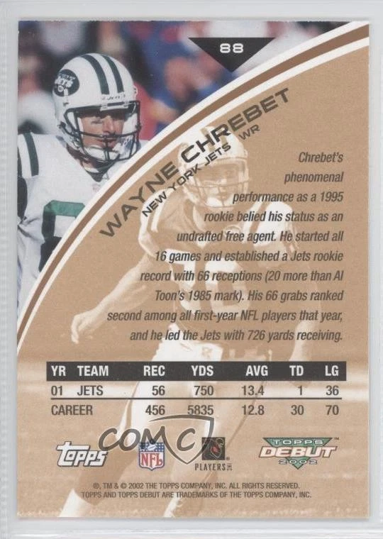 2002 Topps Debut Wayne Chrebet #88 - Image 2 of 2