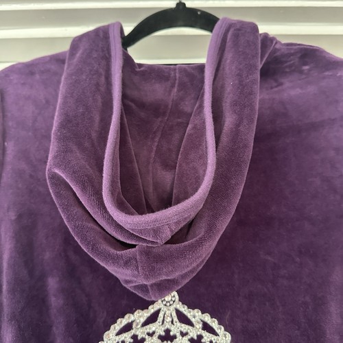 Juicy Couture Hoodie Women Large Purple Y2k Velour Zip Up Rhinestone Crown Logo - Picture 7 of 10