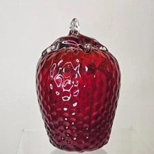 Vintage MCM Kanawha Possibly Italian Glass Strawberry Paperweight - Red Unmarked