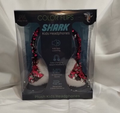 Color FLIPS SHARK Kids HEADPHONES Pink Plush Color Changing Sequence Headband 