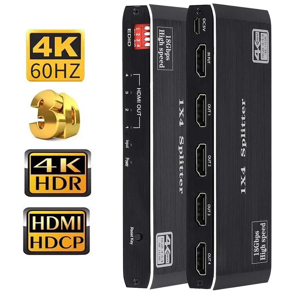 4k @ 60hz Hdmi Splitter, Hdmi Splitter 1 In 4 Out, Hdmi Splitter