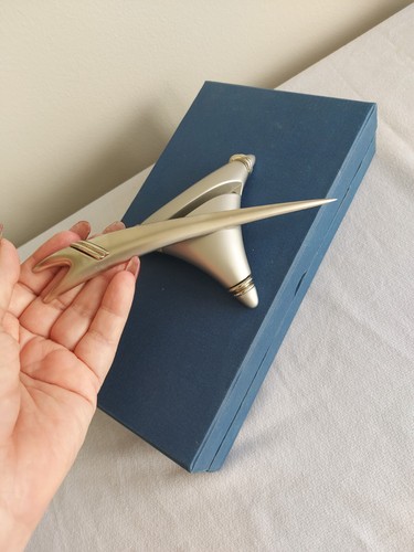 Set scrivania moderna acciaio inox nuovo metà secolo apri lettere e supporto nuovo con scatola - Foto 6 di 6