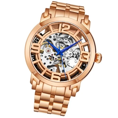 Stuhrling 3964 3 Automatic Skeleton Black Stainless Steel Bracelet