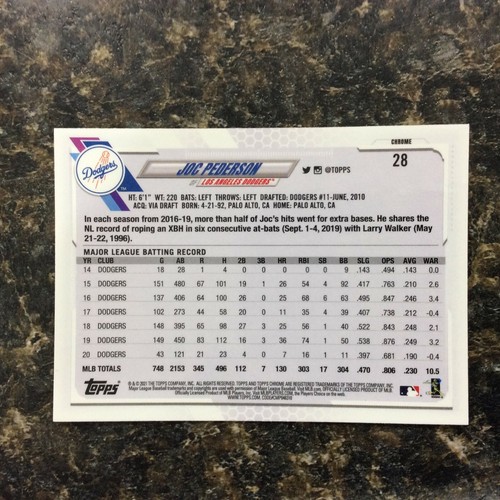 2021 Topps Chrome #28 Joc Pederson Los Angeles Dodgers - Picture 2 of 2