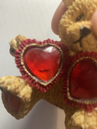 Vintage VDay Ceramic Bear Faux Jewel Collectible Holding Hearts - Picture 5 of 5