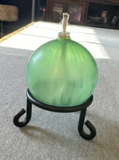 Glass Oil Lamp Hand Blown Vintage With Stand And Wick 5” High